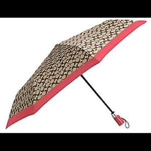 Coach Signature Umbrella with Cherry 🍒 Red Trim.